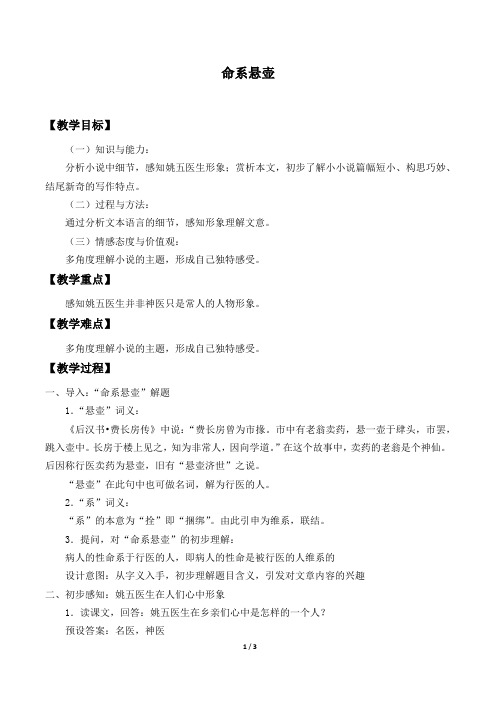 命系悬壶 优秀教案