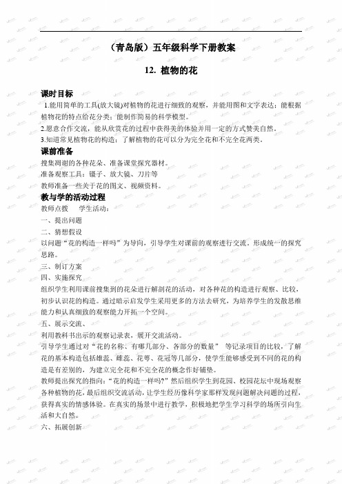 青岛小学科学五下《12植物的花》word教案1