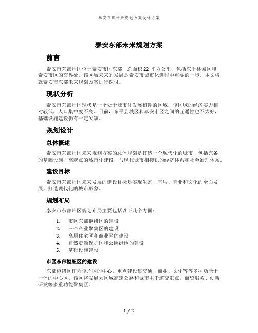 泰安东部未来规划方案设计方案