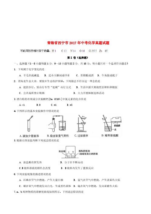 青海省西宁市2017年中考化学真题试题(含答案)