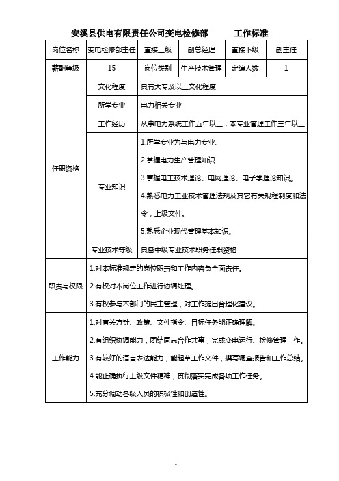 变电检修部工作标准