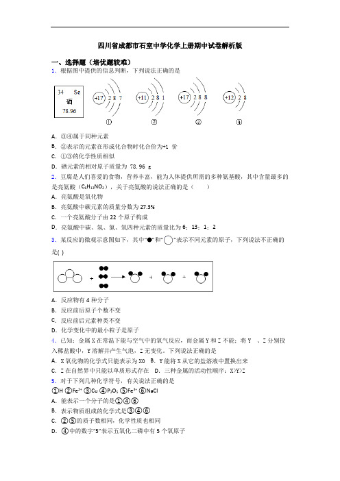 四川省成都市石室中学化学初三化学上册期中试卷解析版