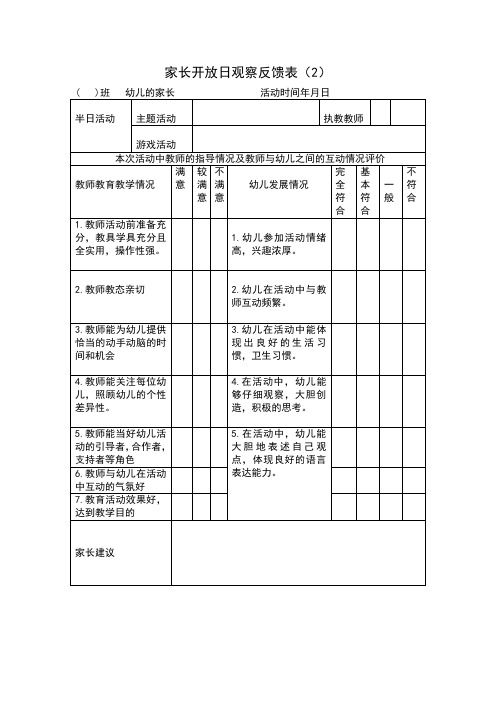 幼儿园家校联系表格：家长开放日观察反馈表(2)