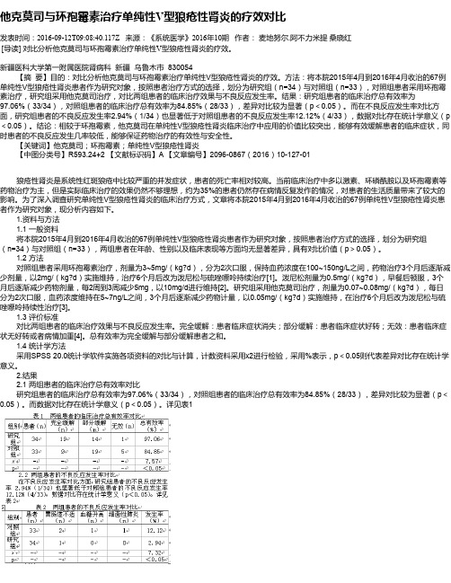 他克莫司与环孢霉素治疗单纯性V型狼疮性肾炎的疗效对比