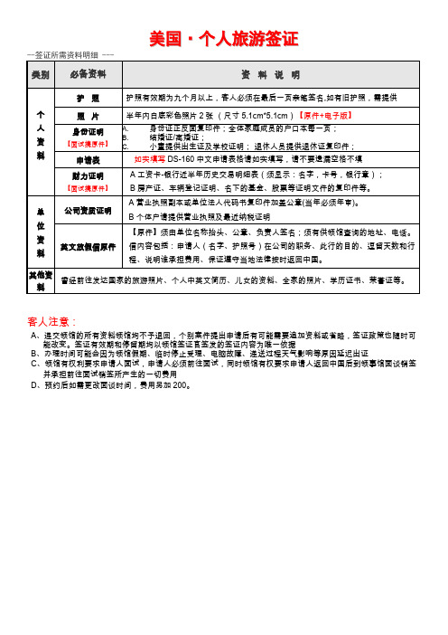美国个人旅游签证须知