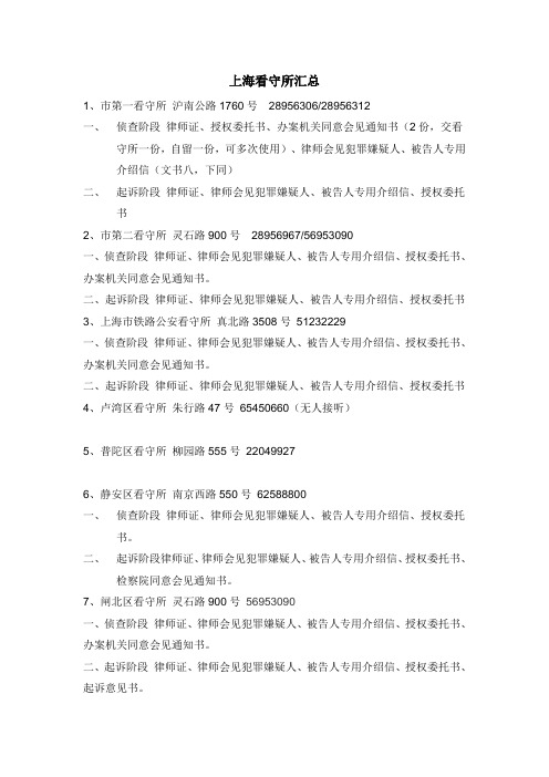 上海看守所汇总