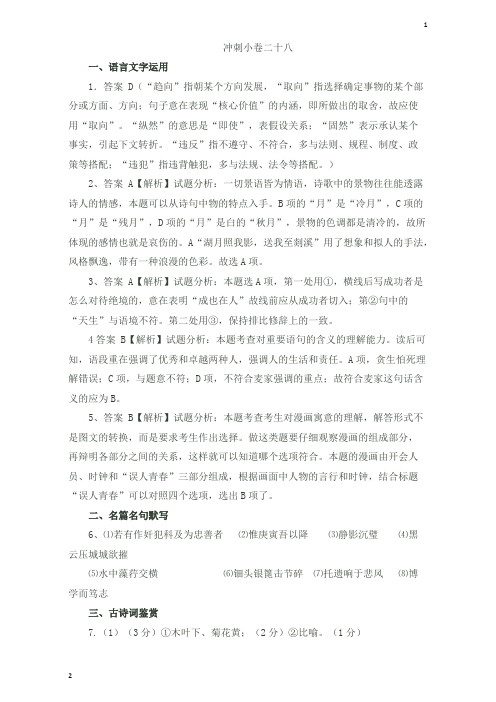 江苏省南通市海安县实验中学2019届语文高三下学期考前冲刺小卷二十八答案 Word版含答案