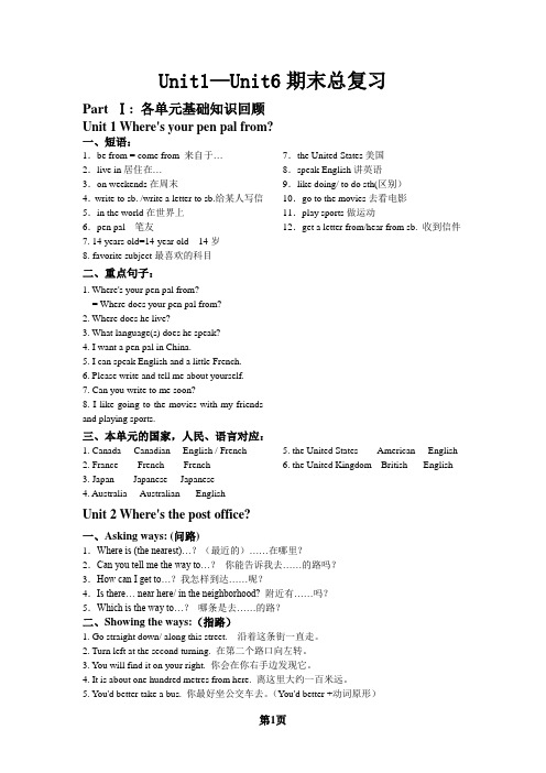 Unit1—Unit6期末总复习