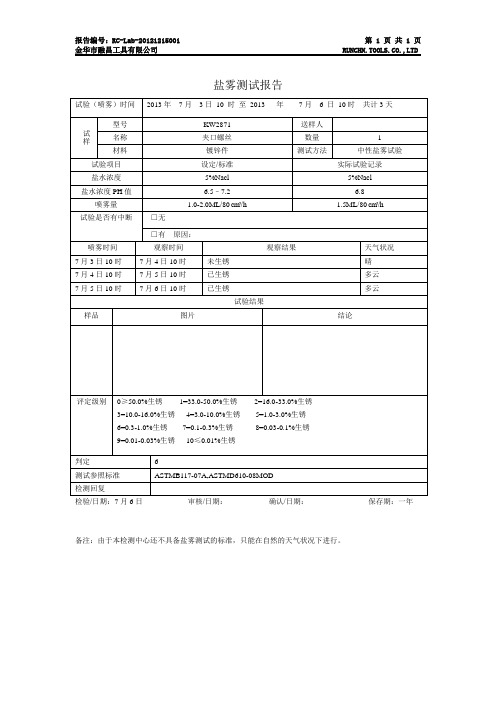 夹口螺丝盐雾测试报告