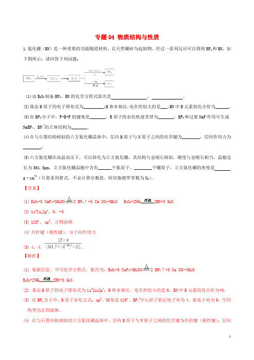 2019年高考化学 压轴题预测 专题04 物质结构与性质(含解析)