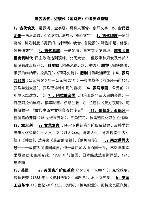 世界古代、近现代(国别史)中考要点整理(修改)