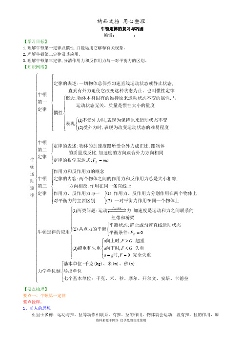 教科版高中物理必修一知识讲解 牛顿运动定律复习与巩固 基础  