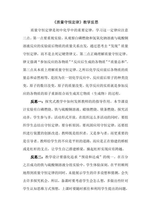 《质量守恒定律》教学反思