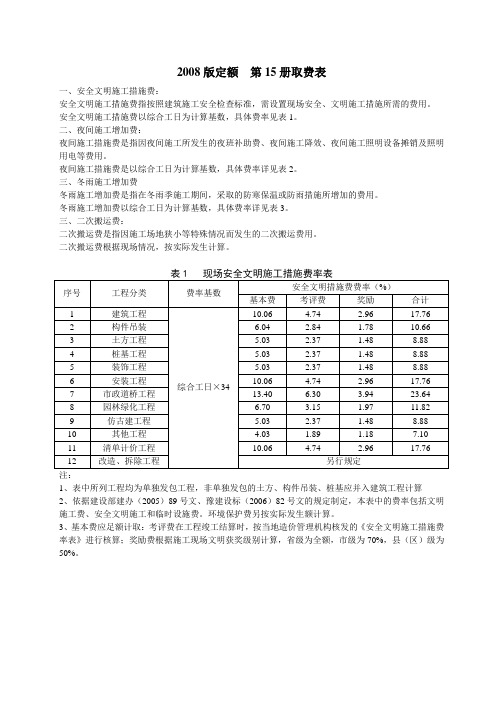 版定额预算表、15册取费表