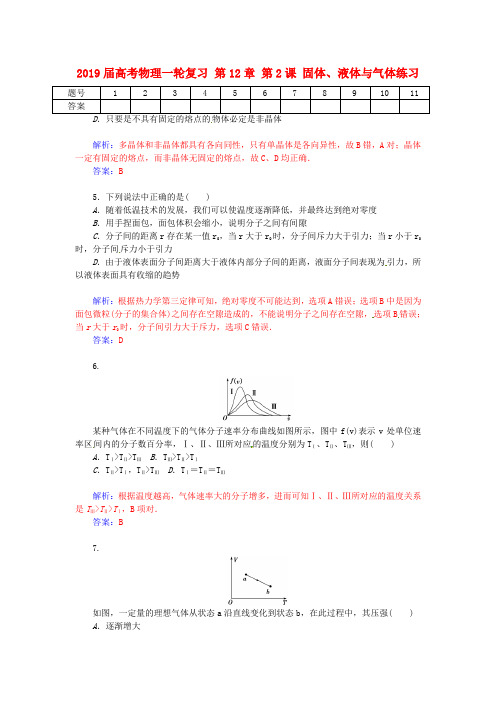 2019届高考物理一轮复习 第12章 第2课 固体、液体与气体练习.doc