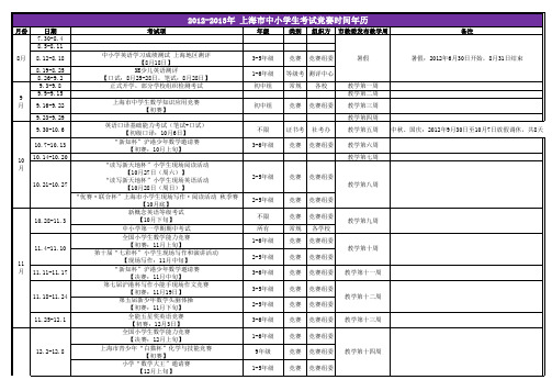 2012-2013年 上海市中小学生考试时间年历