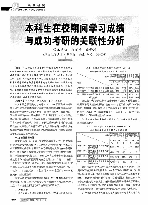 本科生在校期间学习成绩与成功考研的关联性分析