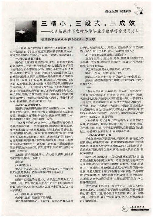 三精心,三段式,三成效——浅谈新课改下农村小学毕业班数学综合复习方法