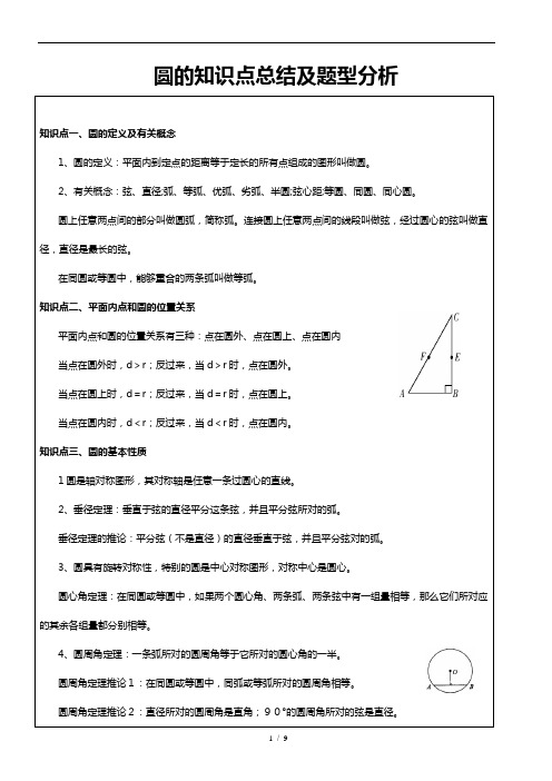 初四数学-圆的基础知识点及基础题型-新课-11月