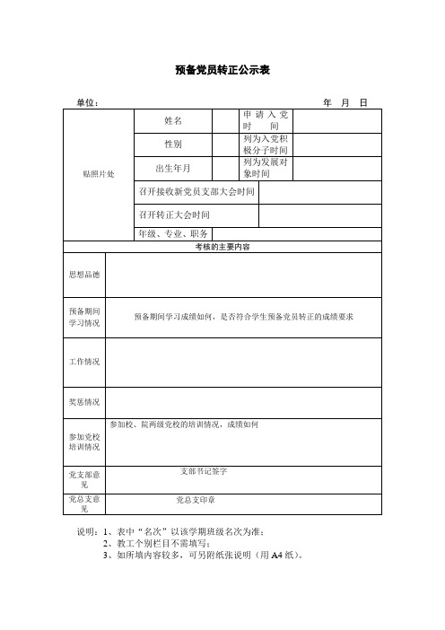 预备党员转正公示表