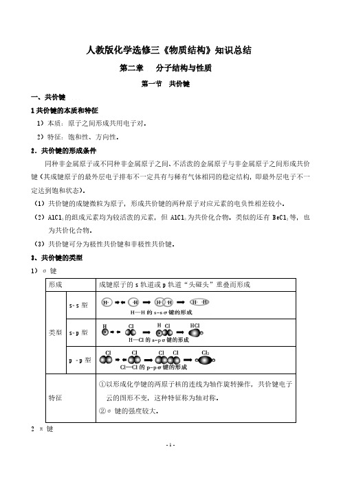 人教版化学选修3第2章知识点汇总