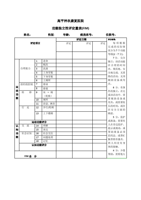 FIM功能独立性量表