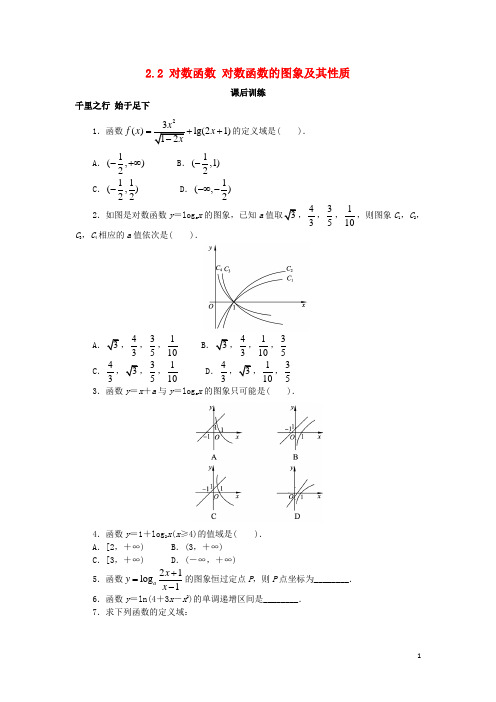 高中数学第二章基本初等函数Ⅰ2.2对数函数对数函数的图象及其性质课后训练新人教A版必修