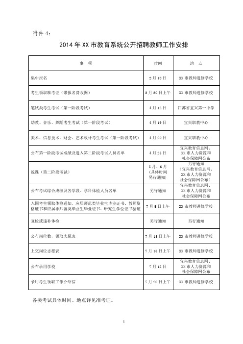 2014年XX市教育系统公开招聘教师工作安排【模板】