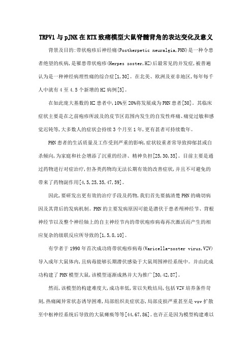 TRPV1与pJNK在RTX致痛模型大鼠脊髓背角的表达变化及意义