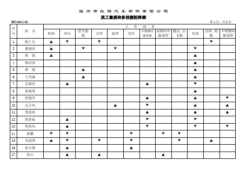 人员素质和多技能矩阵表(普通员工)认证