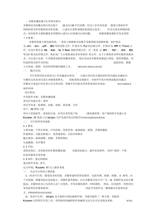 一、多媒体播放器可行性研究报告