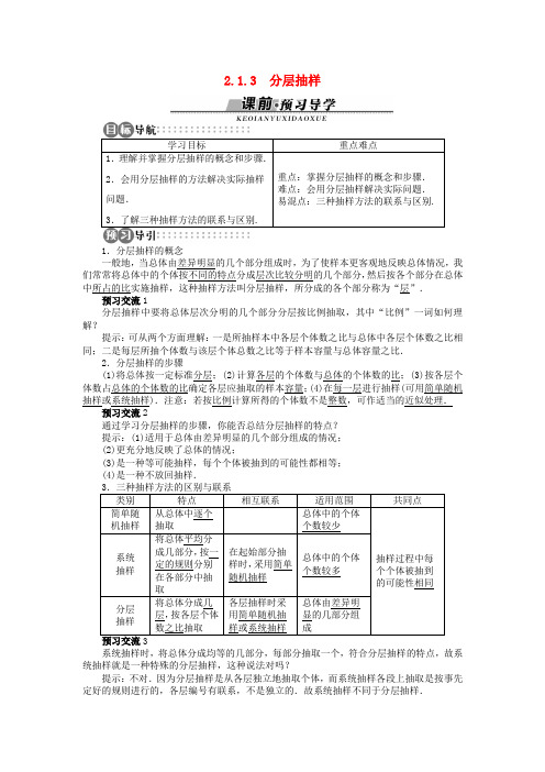 高中数学 2.1.3 分层抽样学案 苏教版必修3-苏教版高中必修3数学学案