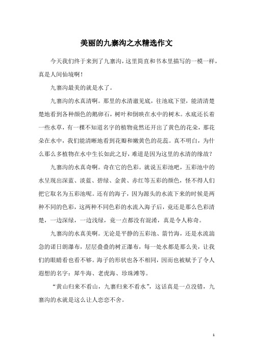 美丽的九寨沟之水精选作文