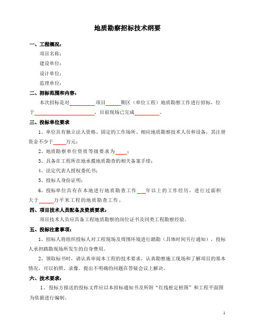 地质勘察招标技术纲要