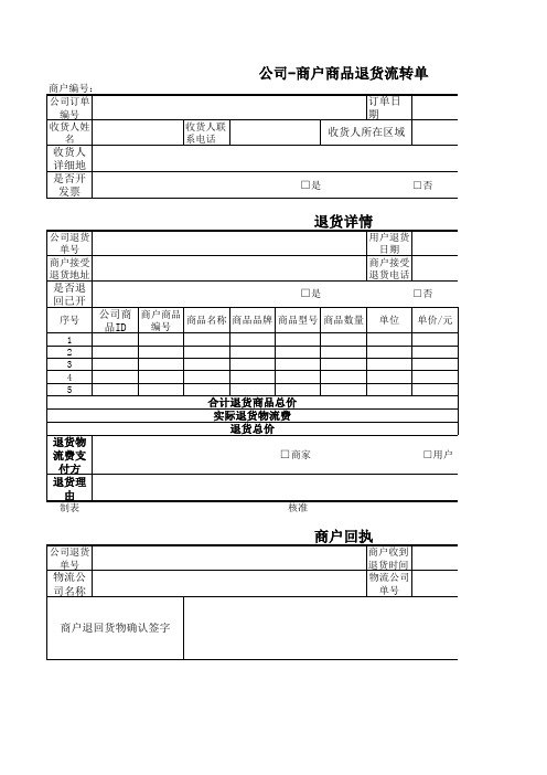 商户商品退货流转单