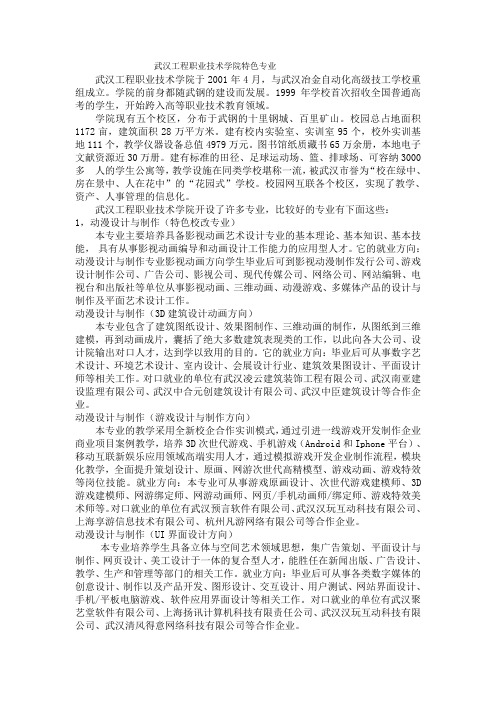 武汉工程职业技术学院特色专业