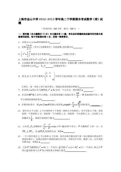2012-2013-高二下期末-金山中学