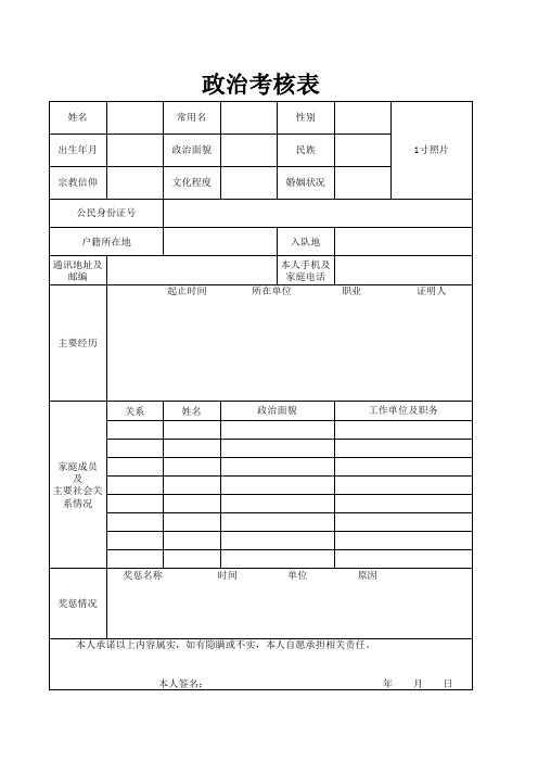 政治考核表