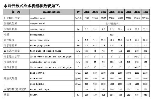 水冷开放式冷水机组参数表如下