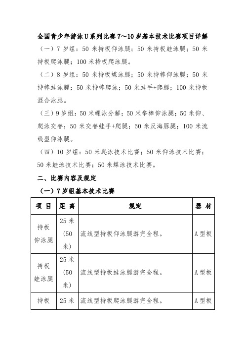 全国青少年游泳U系列比赛7～10岁基本技术比赛项目详解