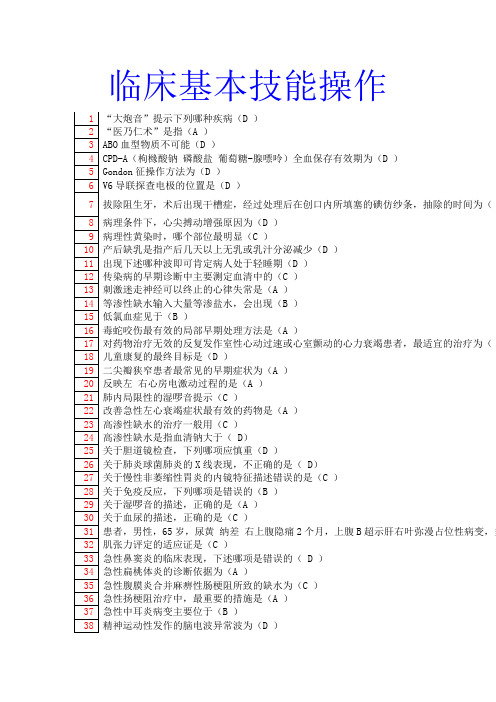 2015年华医网山东继续教育“临床基本技能操作”答案
