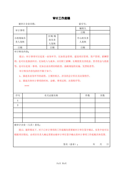 集团经济责任审计工作底稿格式参考