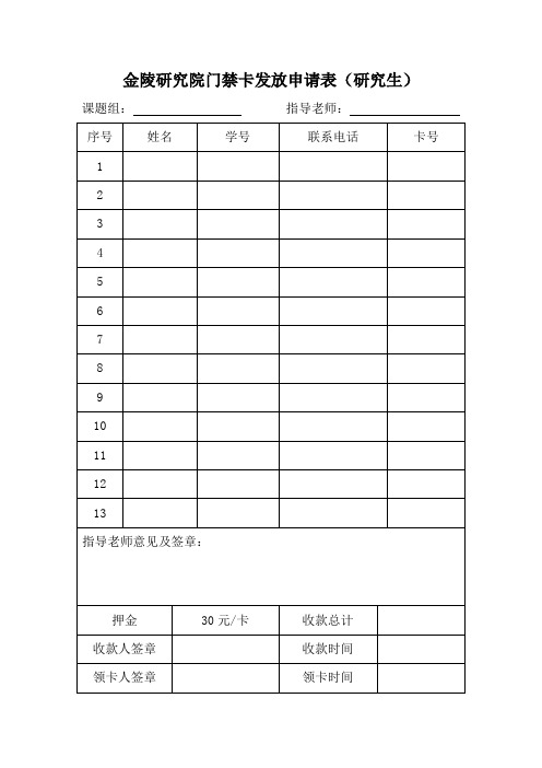 金陵研究院门禁卡发放申请表(研究生).