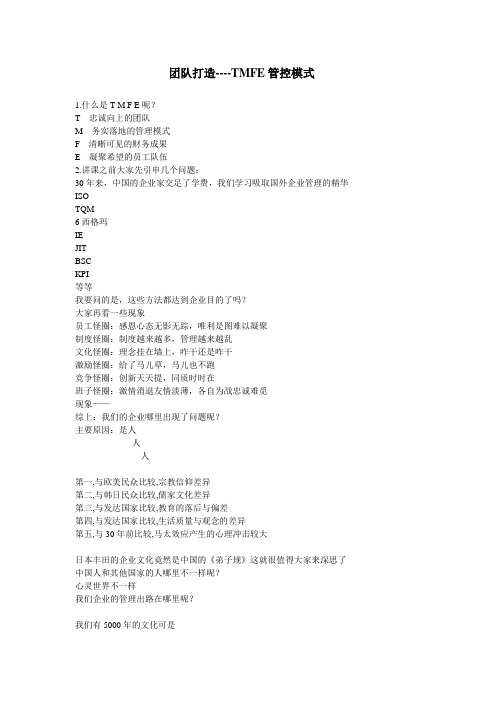 团队打造--TMFE管控模式