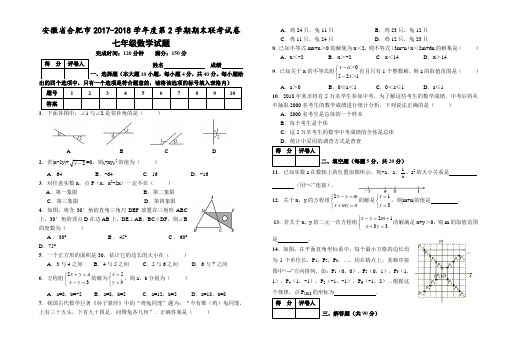 安徽省合肥市2017-2018学年度第2学期期末联考试卷 七年级数学试题(Word版附答案)