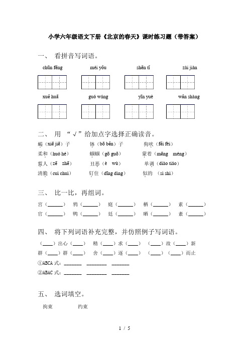 小学六年级语文下册《北京的春天》课时练习题(带答案)