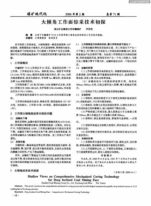 大倾角工作面综采技术初探