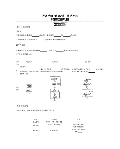 2020年高考数学(文科)一轮复习    第55讲算法初步