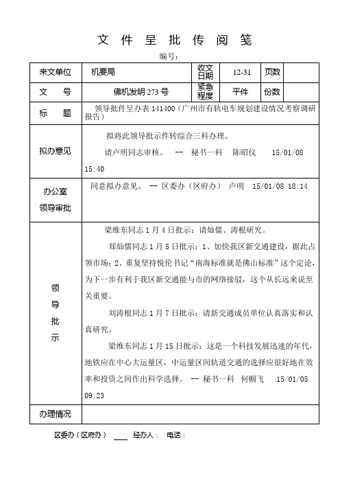 文 件 呈 批 传 阅 笺