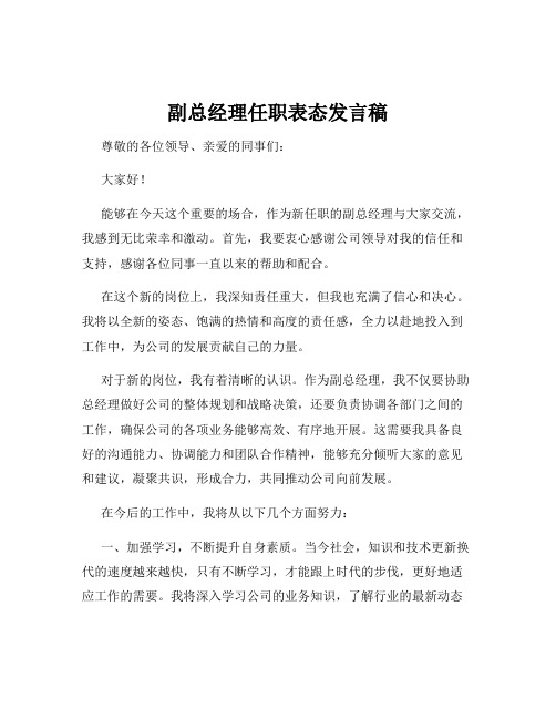 副总经理任职表态发言稿